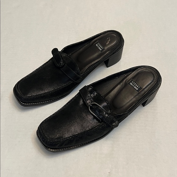 Stuart Weitzman Shoes - STUART WEITZMAN BLACK LEATHER MULES /SLIDES BLACK HEELS 9